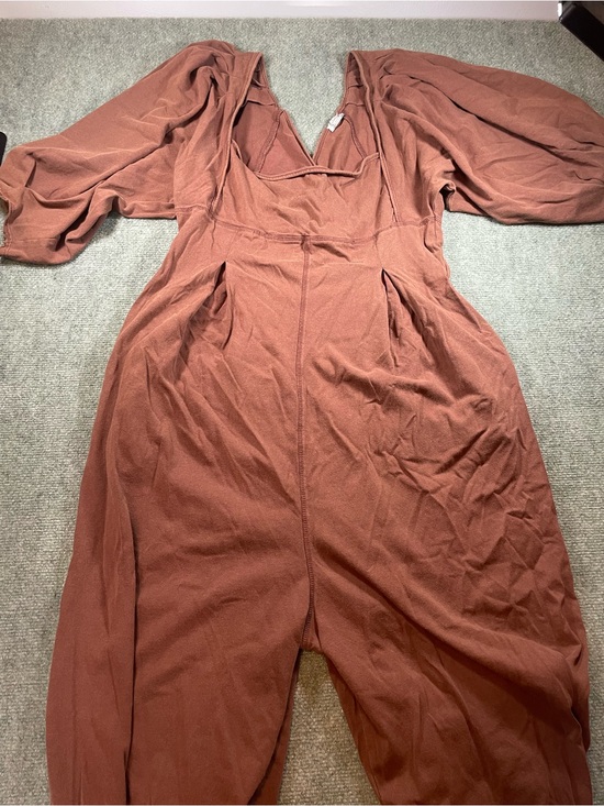 Free People Pants - Free People Rust Brown Puff-Sleeve Jumpsuit